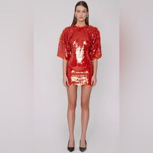ROTATE JASY SEQUIN DRESS - MANDARIN RED